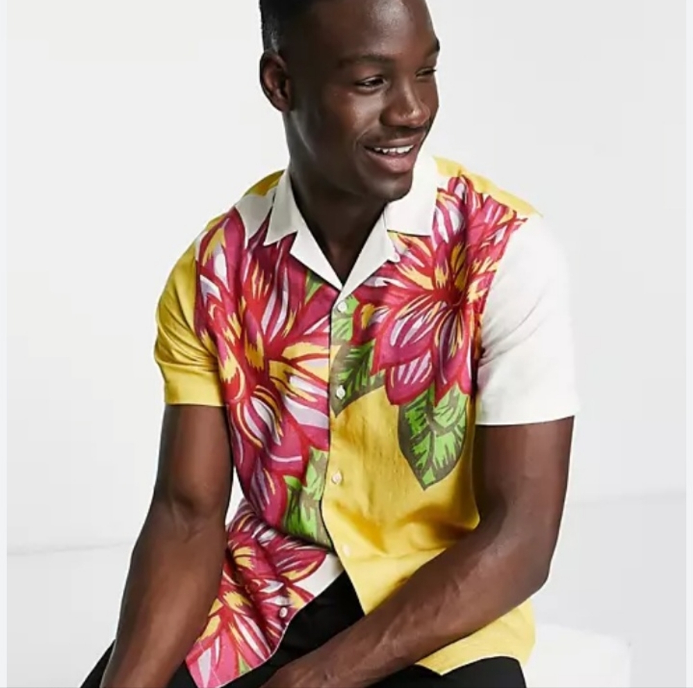 Topman Floral Button Up Camp Short Sleeve Shirt XL Tropical NEW NWT Tiki Linen